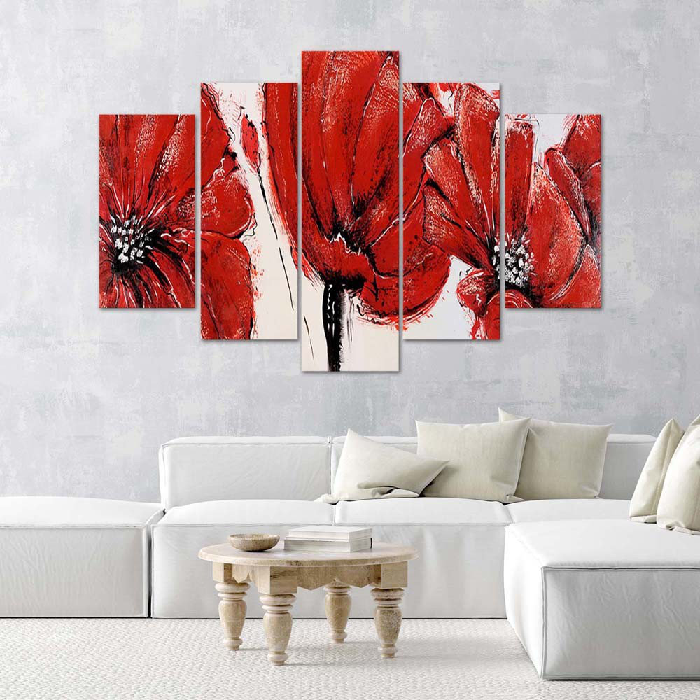 Leinwandbild Rote Acrylblumen