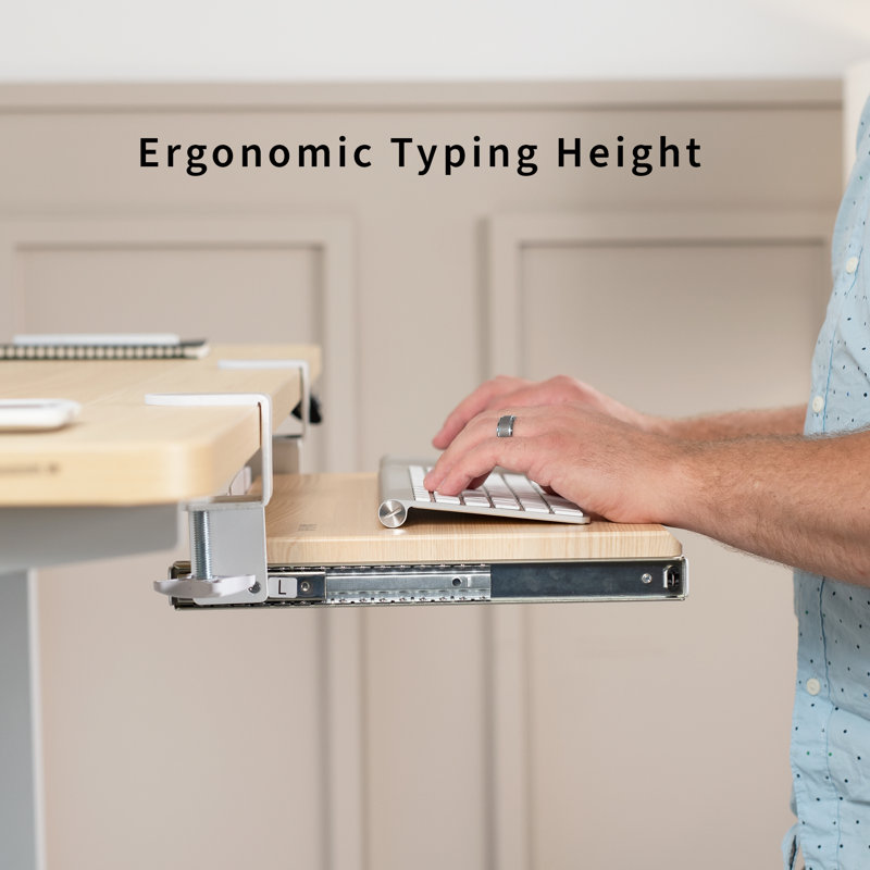 Light Wood Adjustable Clamp-On Keyboard Tray with Drawer