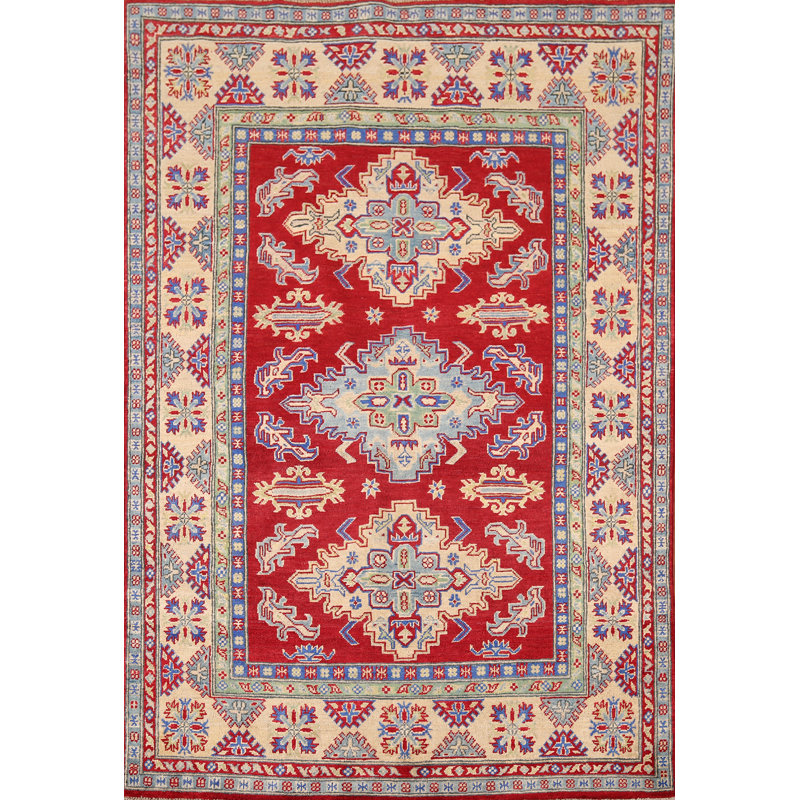 Tapis oriental géométrique rouge Kazak 5