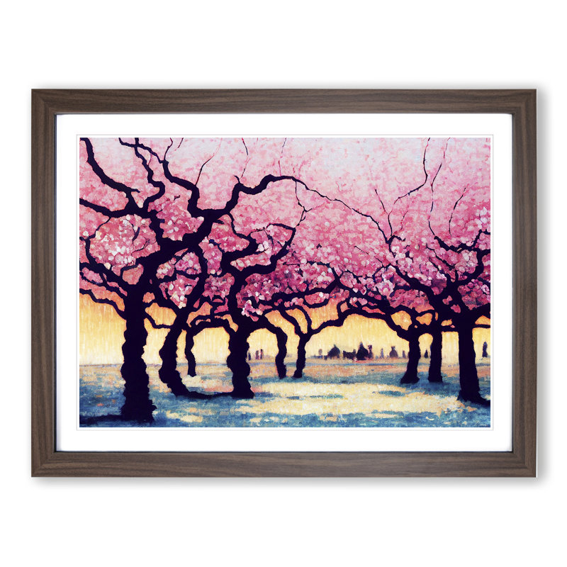 Enigmatic Cherry Blossom Trees - Single Picture Frame Print, 34cm H x 46cm W x 2cm D, Walnut Framed