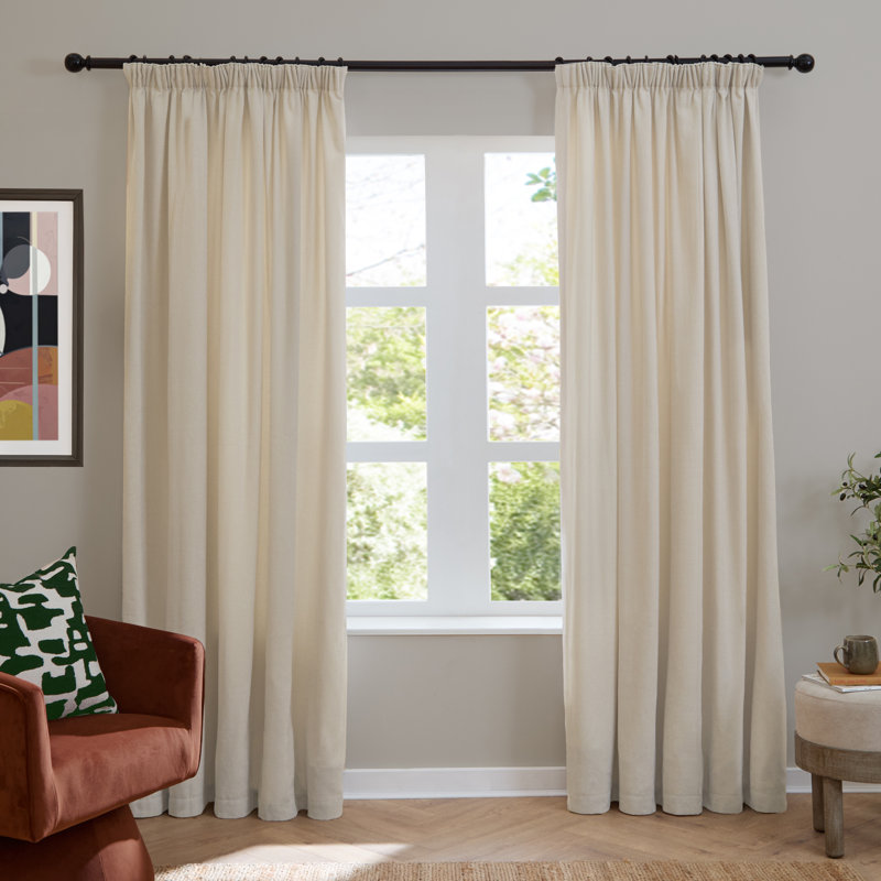 Soft Chenille Blackout Curtain Panel Pair, 168cm Width x 229cm Drop, Cream
