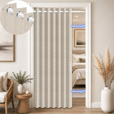 Rideau de porte accordéon avec tringle de tension sans perçage, paravent en polyester d'aspect lin