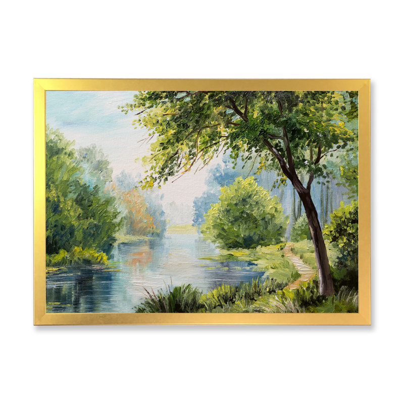 «Spring River Landscape», reproduction d'art sur toile, Toile encadrée dorée, H 16 po x l 32 po x P 1 po