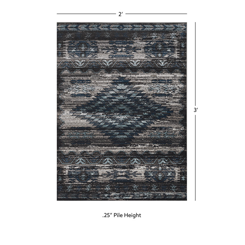 Tapis gris et bleu Miche Wabun, Rectangulaire 2 pi x 3 pi