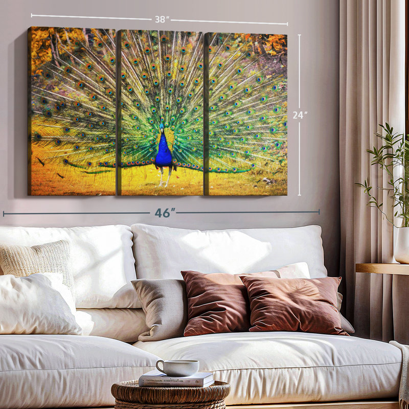 «Blue Peacock Flaunting Wall Art» sur toile, H 24 po x l 38 po x P 1,25 po