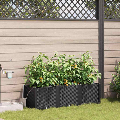 vidaXL Garden Planter 3 pcs Black Plastic