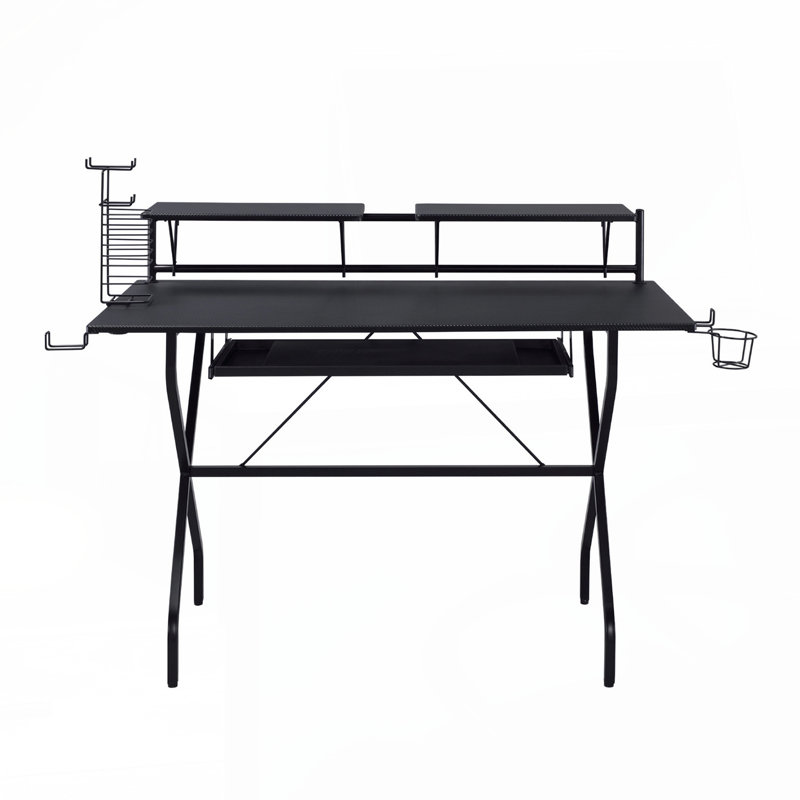 Rectangular Computer Desk with Keyboard Tray, Black