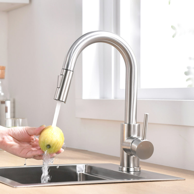 Robinet d'évier de cuisine contemporain, robinets de robinet de salle de bain en nickel brossé, robinet à poignée simple de style classique