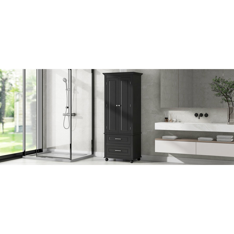 Grande armoire de rangement avec deux tiroirs pour la salle de bain / bureau, Noir