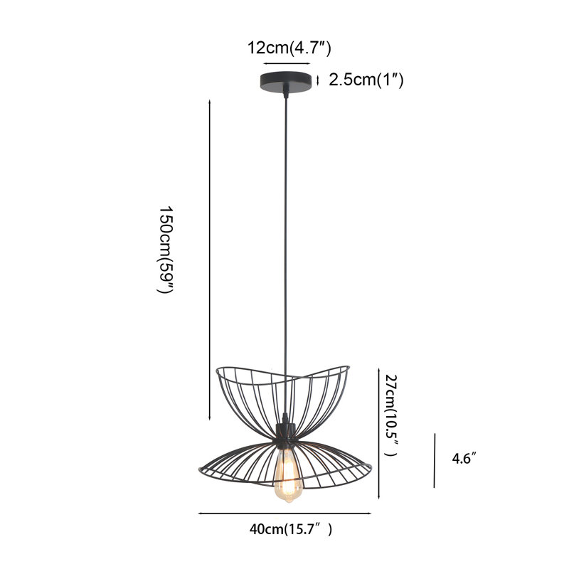 1 Light Black Farmhouse Cage Pendant Light Vintage Modern Light DIY Shade