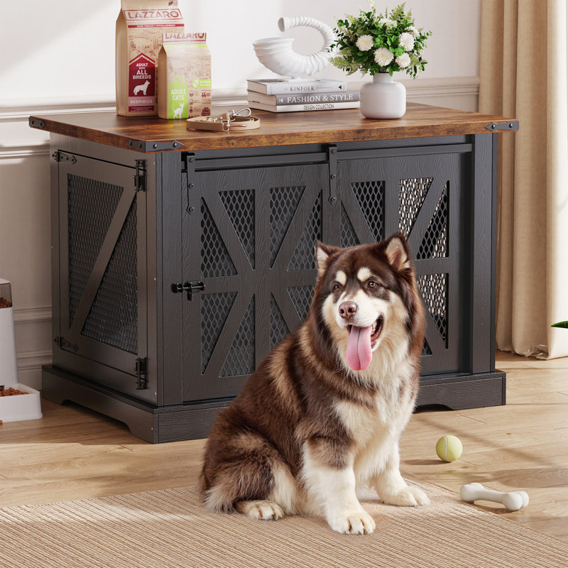 Mobilier de ferme pour ferme avec porte de grange coulissante et entrée latérale pour chiens de taille moyenne, Noir