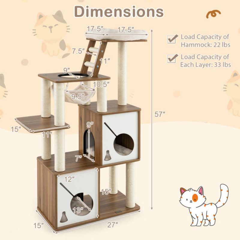 57 Inch Cat Tree Tower Multi-Level Activity Centre With Scratching Posts