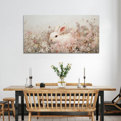 Art mural de lapin de Pâques GUTTATY, décoration murale de photos de lapin de Pâques au printemps, décorations murales de fleurs de lapin et de printemps, impressions de Pâques pour le salon, la chambre à coucher, la chambre d'enfant, la chambre de bébé prête à être suspendue, 16 po x 32 po