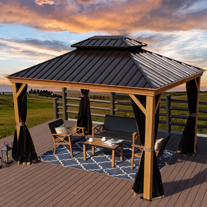 Kozyard Apollo 12' x 16' Brown Aluminum Hardtop Gazebo with Mosquito Net