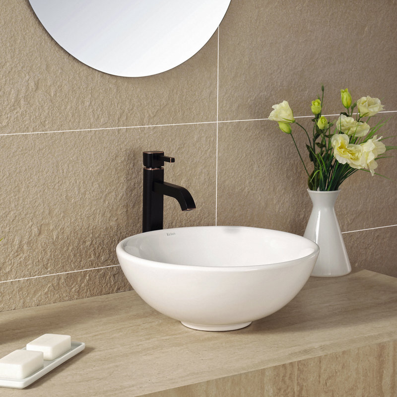 Ceramic Ceramic Circular Vessel Bathroom Sink, Oil Rubbed Bronze