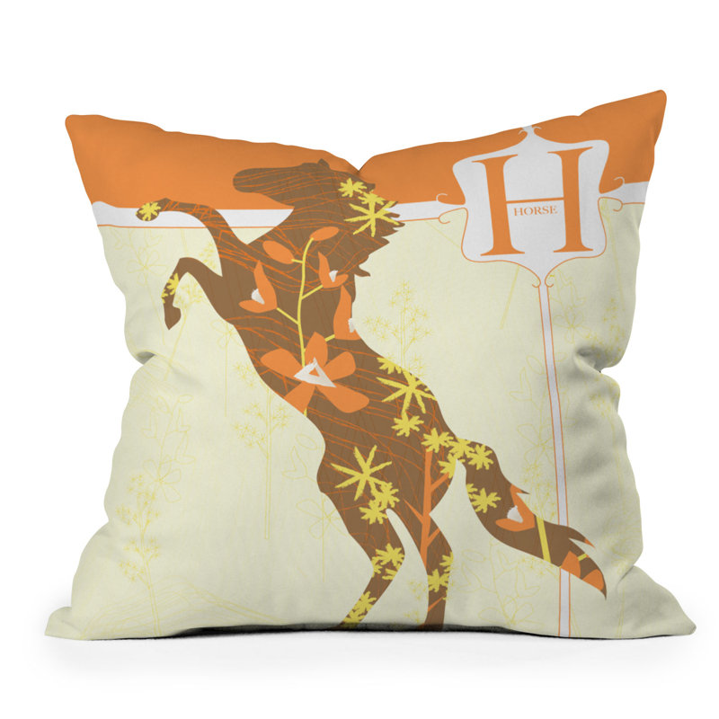 Coussin extérieur Jennifer Hill Mister Horse, Orange / cheval blanc, Carré 26 po