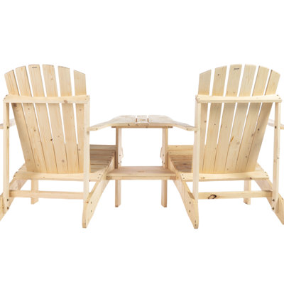 Deux chaises en bois, chaises de patio d'extérieur avec table intégrée et trou pour parasol, pour la cour arrière de la piscine, deux sièges rustiques, foyer ergonomique au design attrayant