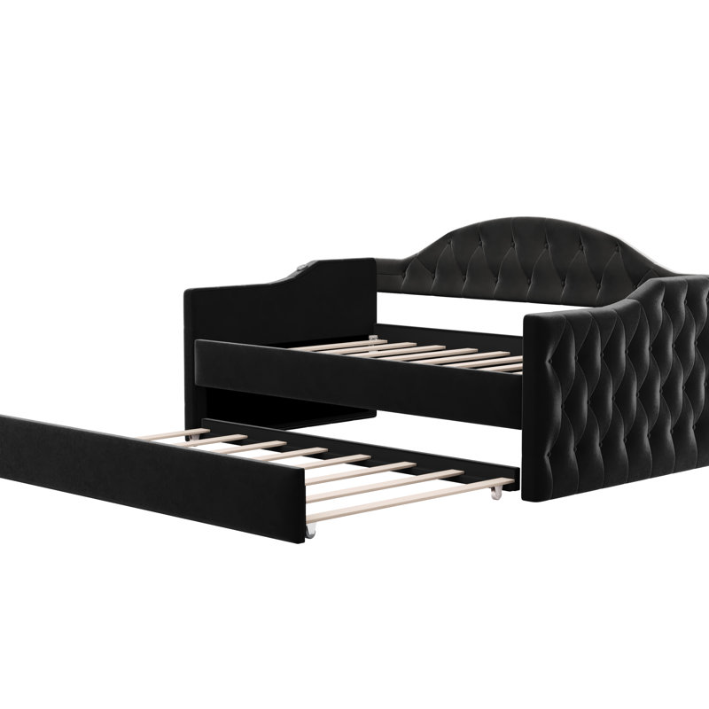 Lit de jour simple de taille simple avec couchette et charge, confortable pour les invités qui passent la nuit, conception élégante, couchette en velours de matériaux de haute qualité, noir, sièges, n'importe quelle pièce