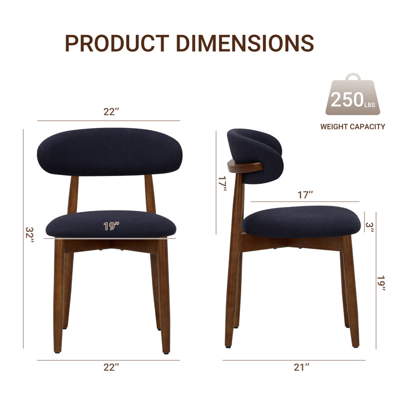 Chaises d'appoint rembourrées en bois massif Maylon, Bleu bouclé