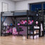 Lit mezzanine en métal noir élégant et moderne avec bureau en L intégré, garde-robe, éclairage USB et DEL-129424845-129424848