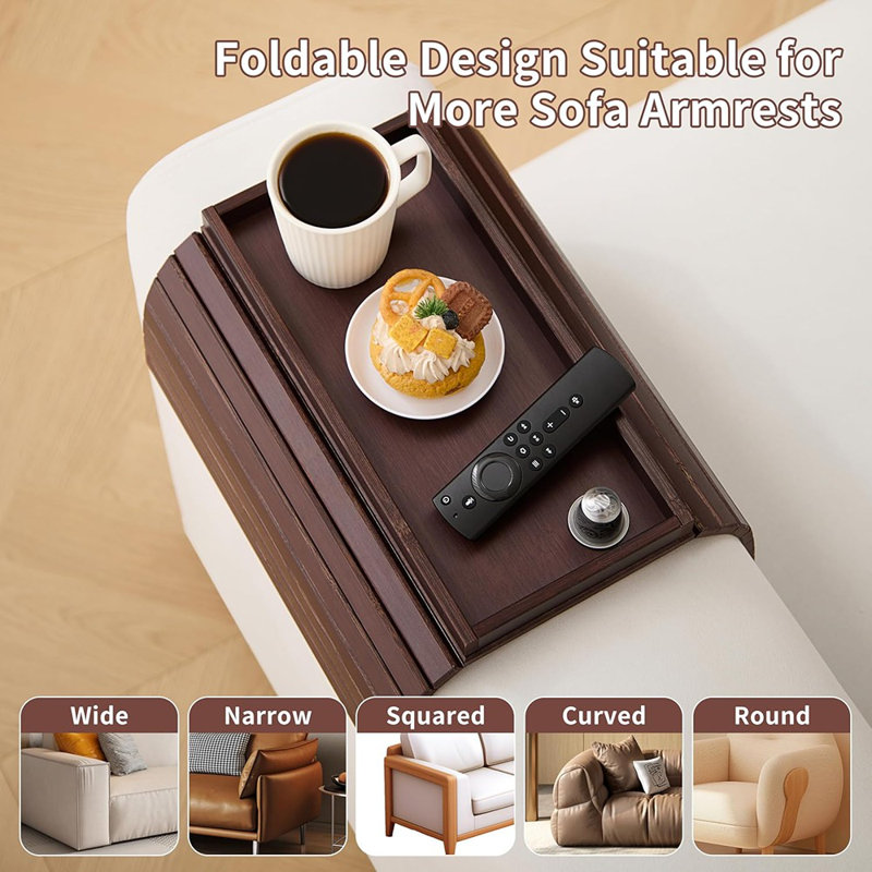 Bamboo Couch Arm Tray Table,Foldable Sofa Armrest Tray Table For...