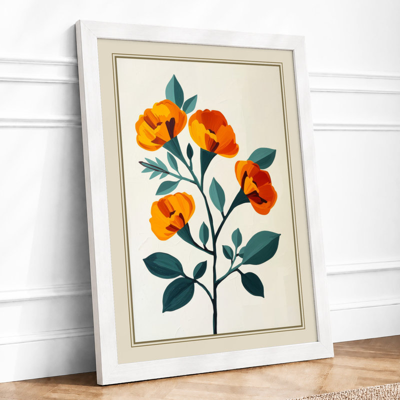 Flowering Stem Botanical - Framed Print, A4 - 29.7 x 21.0 cm, White