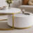 Modern Round Nesting Coffee Table Fluted With Drawer In White & Gold In 27.6"-124923120