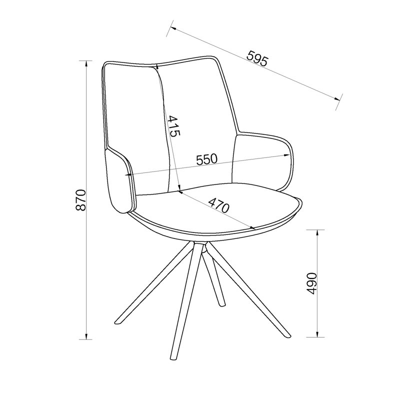Adina 360° RETURN SWIVEL CHAIR - FAUX LEATHER - BLACK SAND POWDER COATED LEGS (SINGLE), Grey