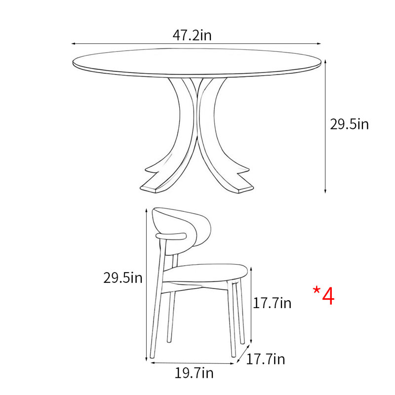 Ensembles de table de salle à manger ronds légers et luxueux, H 29,5 po x L 47,2 po x l 47,2 po