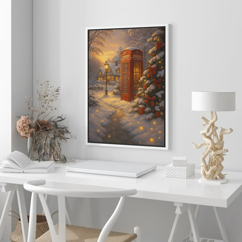 Hiver, art mural, impression sur toile encadrée, décoration de Noël, H 24 po x l 16 po, Blanc