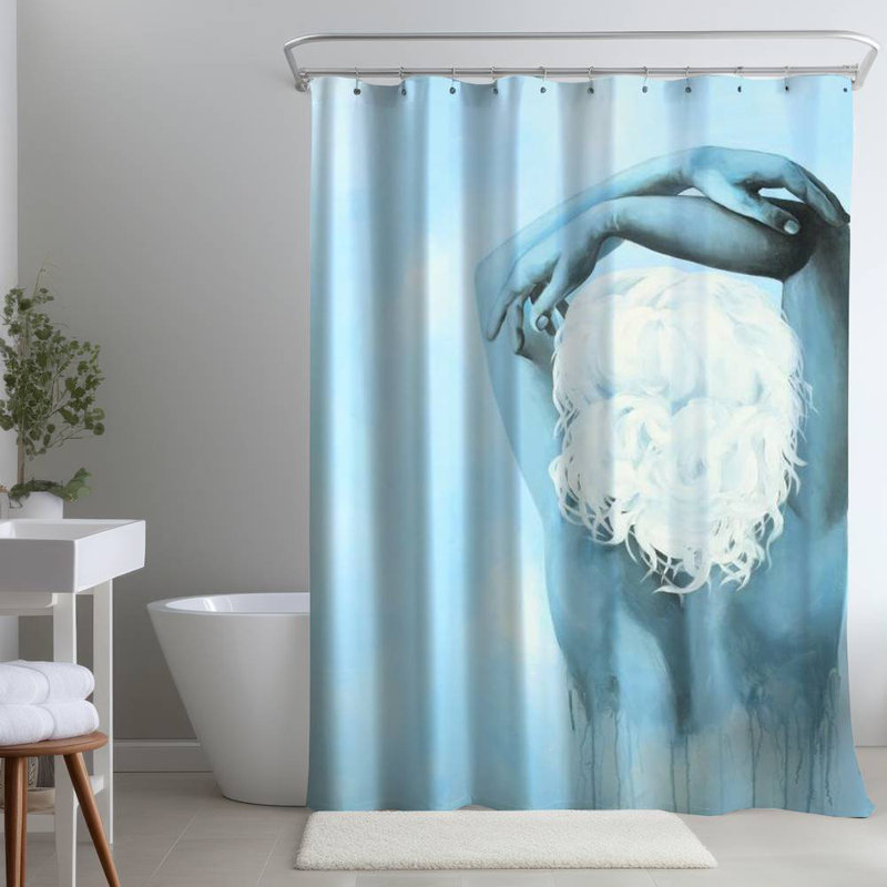 Shower Curtain FI43 – Polyester Shower Curtain, Dye Sublimation Print, 71" W × 74" L, White/Blue