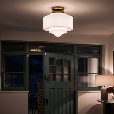 Plafonnier moderne à une lumière avec abat-jour en verre blanc