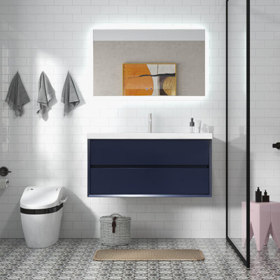 Chilmonik 41.9 " W Wall Mounted 1 Single Vanity Bathroom Vanity With Engineered Stone Top