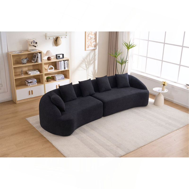 Canapé courbé sans os, modulaire à compression, haute densité, canapé-lit pour salon, salon, appartement, chenille, Noir