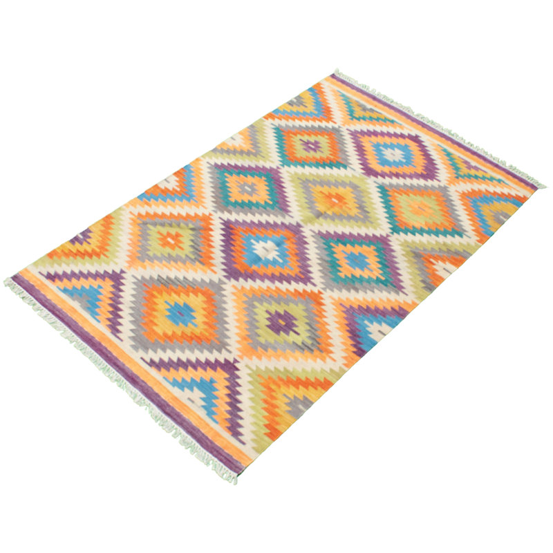 Tapis décoratif en laine noué à la main de conception unique Ivoire de 5 pi x 7 pi 10 po « New Age Anatolian »