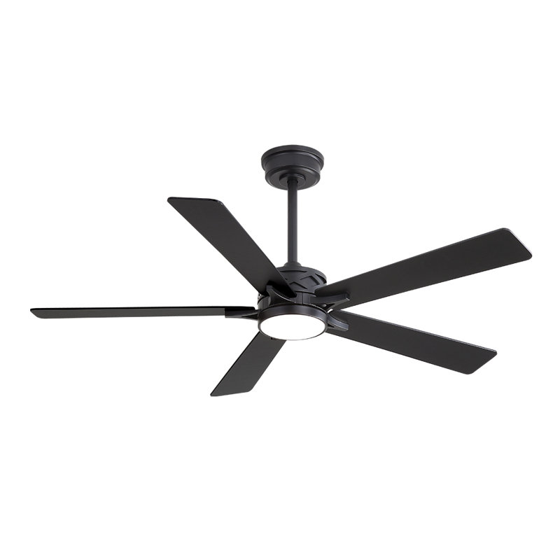 Portico 5 Blades Indoor Ceiling Fan with Light Kit and Remote, Black, Black, 52"
