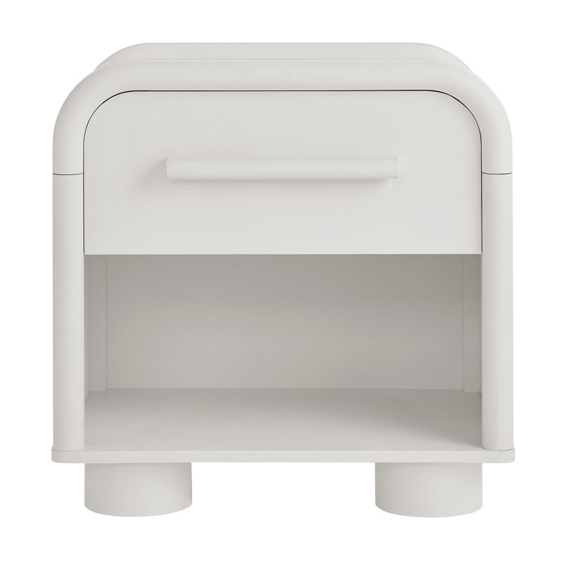 Rayshawn Curved 1-Drawer Nightstand in White Matte, White Matte