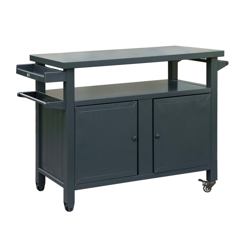 Durable Metal Grill Cart With Ample Storage And Smooth Rolling Wheels For Outdoor Cooking And Dining, Gray