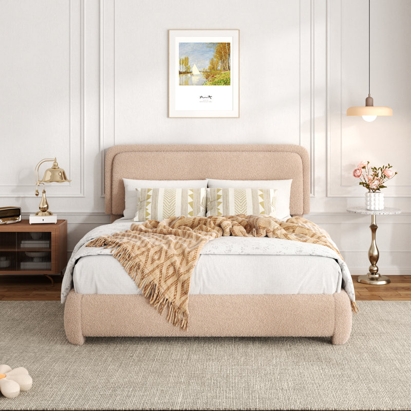 Base de lit tapissier avec tête de lit Haden, Brun, Double