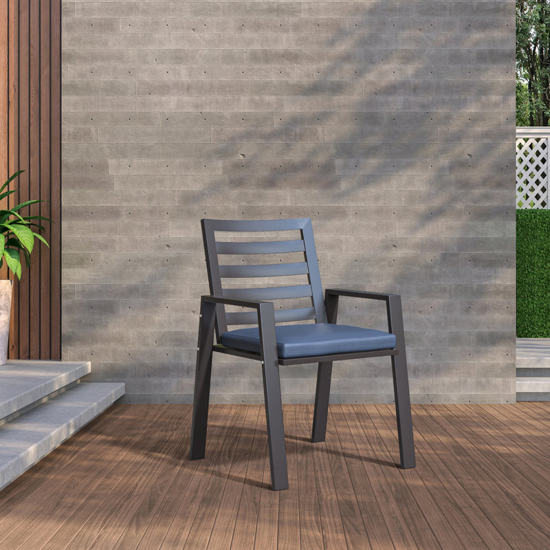 Fauteuil de patio moderne Letendre, Bleu anthracite, Simple
