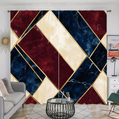 Rideau filtrant la lumière à 2 panneaux de style géométrique en marbre avec motif de lignes rouge et or rouge, décoration abstraite moderne, passe-tringle facile à suspendre, rideaux toutes saisons pour le salon et la chambre à coucher