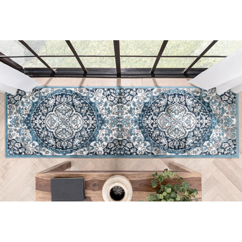 Tapis bleu Dulcet Granada, Tapis de couloir 2 pi 3 po x 7 pi 3 po
