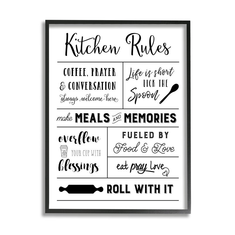 "Ba-992", tableau de règles de cuisine encadré sur bois par Amanda Murray, art textuel, Giclée encadrée noir minuit