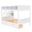 Lit simple superposé au dessus d'un lit double avec tablettes, escalier de rangement et 2 tiroirs, blanc-156434112