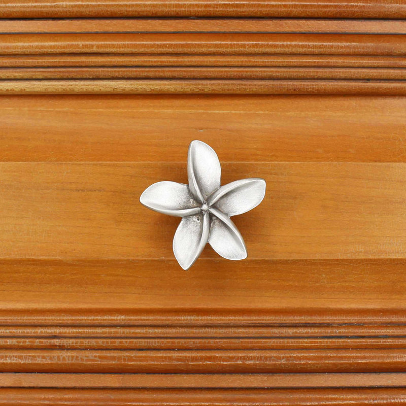 2" Plumeria Flower Medium Knob, Brushed Nickel, 1.75" L x 1.75" W, 2