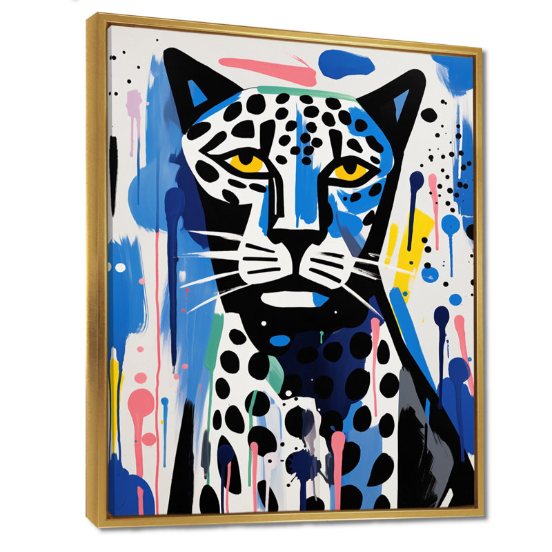 Portrait abstrait d'un tigre triste, Toile avec cadre flottant or, H 44 po x l 34 po x P 1,5 po