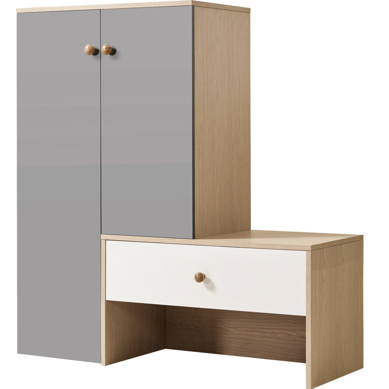 Shoe Storage Bench & Cabinet For Hallway, Entryway - Adjustable Shelves, Spacious, Modern, , White Gray 21 With Bench, Spacious Hallway