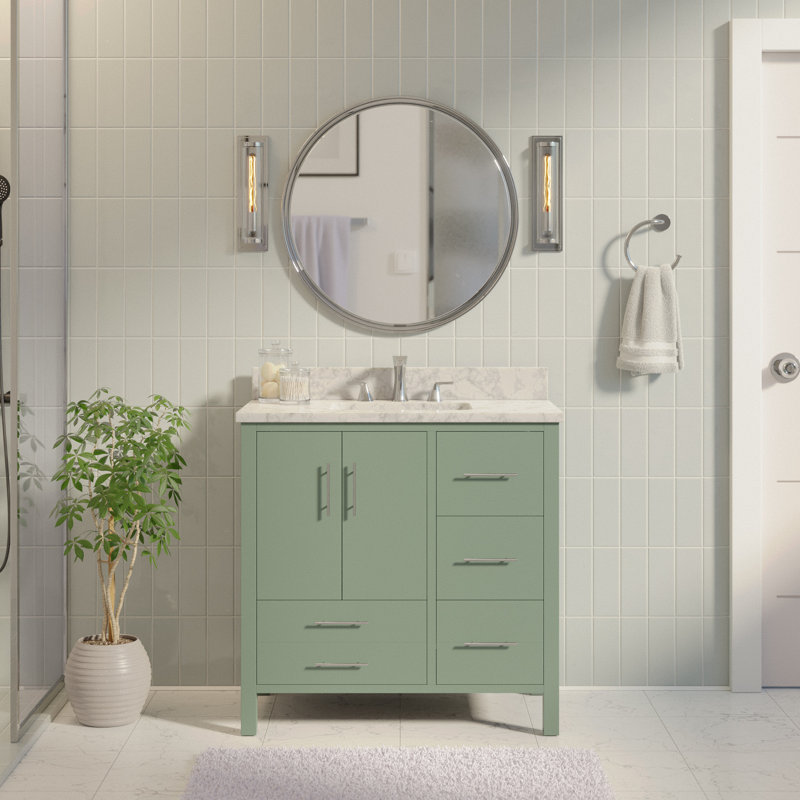 Kiara 36'' Single Bathroom Vanity with Top, Sage Green, Carrara Marble