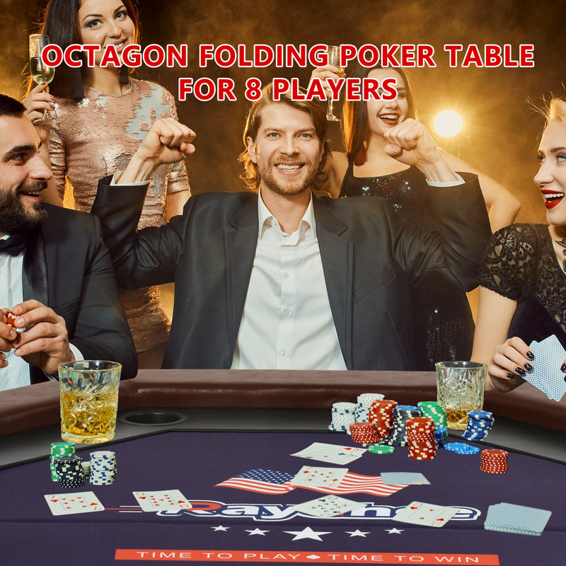 Poker Table RayChee 50'' 8 - Player Pine Foldable Poker Table