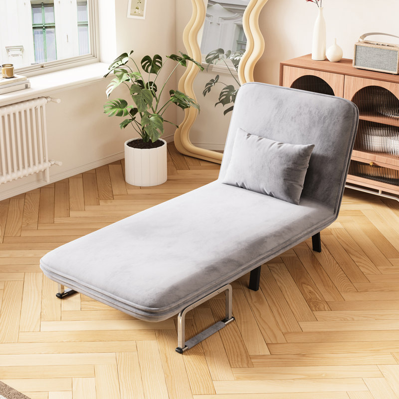 Lit convertible gris 31,5 po, chaise avec dossier réglable, structure, tissu de velours pour le salon, structure en acier, velours doux, pour la maison et le bureau